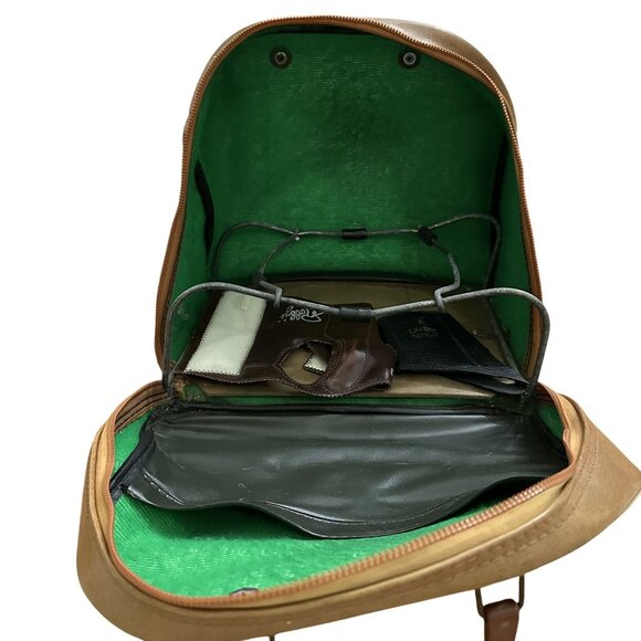 Vintage Brunswick Bowling Ball Bag Two Tone Faux Leather Tan Brown Retro Handles - Picture 7 of 9